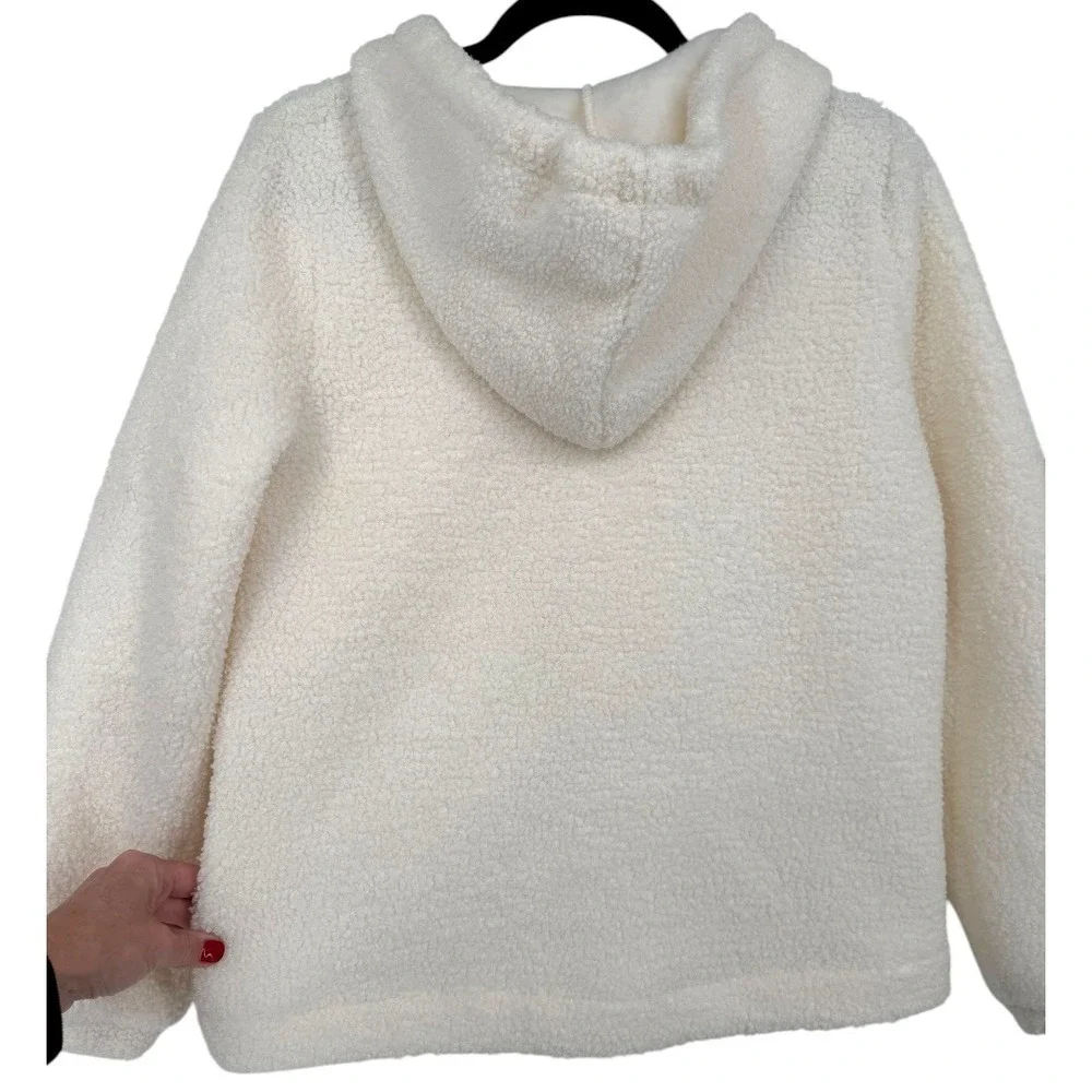 NWT LOFT V-Neck Sherpa Hoodie Ivory Pullover Sweater Top Size Small Cozy Lounge - Picture 10 of 14